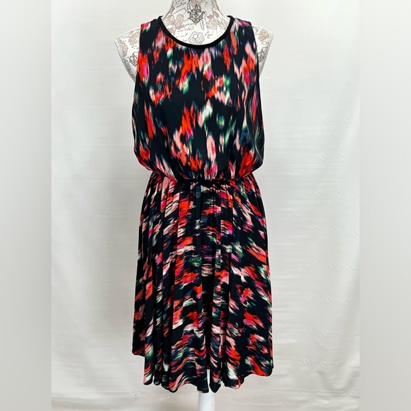 CALVIN KLEIN Navy abstract print sleeveless round neck dress size 8. - Picture 5 of 12